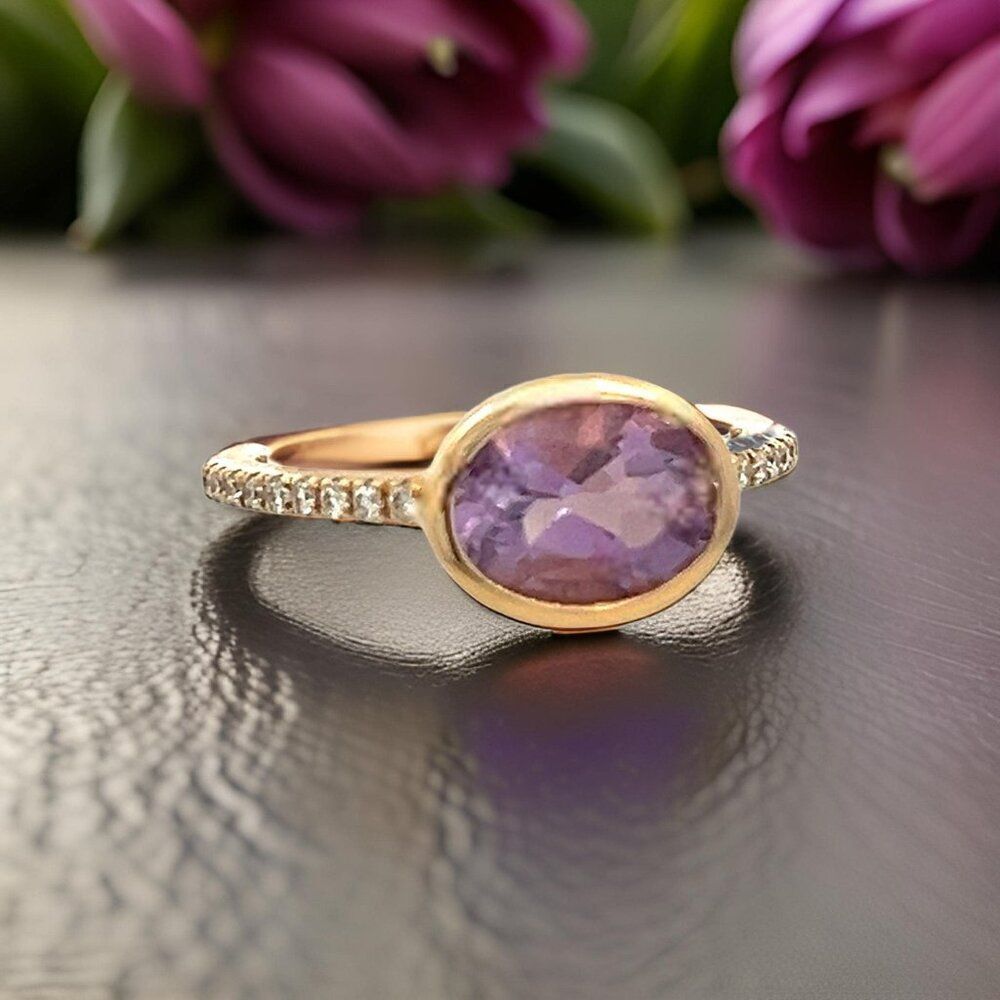 Natural Amethyst Diamond Ring Size 6.5 14k Y Gold 1.87 TCW Certified 221292